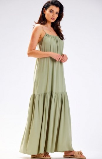 Awama A582 oversizowa letnia sukienka maxi zielona