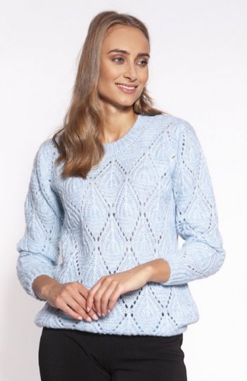 MKM SWE266 ażurowy sweterek damski błękitny 