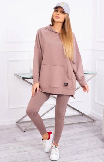 Komplet bluza z kapturem i legginsy mocca