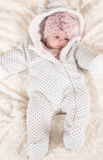 Ocieplany pajac dziecięcy w kropki