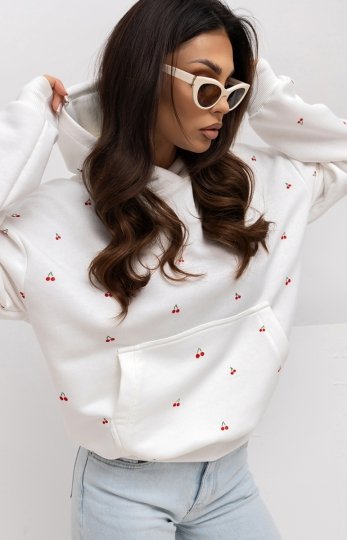 Bluza damska z kapturem w wisienki – ecru