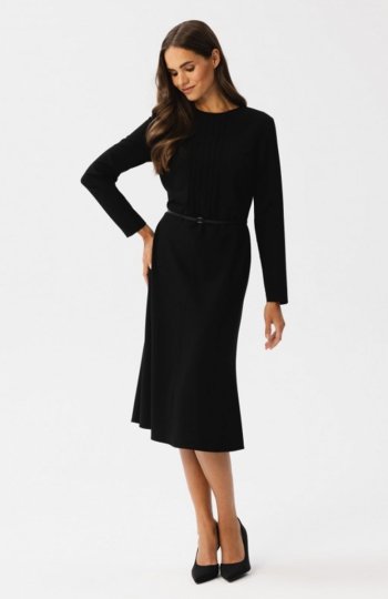 Stylove S347 sukienka z przeszyciami na dekolcie czarna 