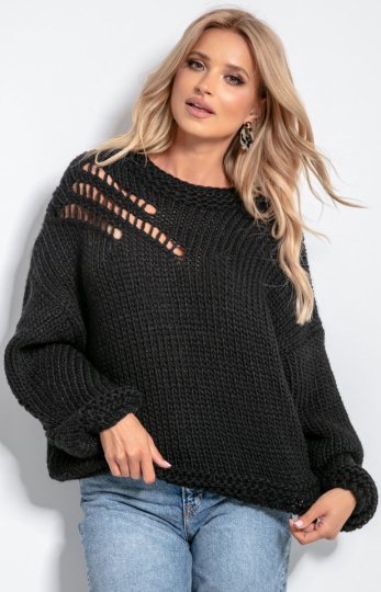 Oversizowy sweter alpaka czarny F1054