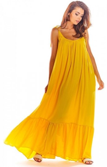Zwiewna żółta sukienka letnia maxi A307