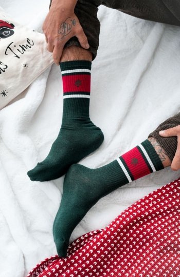 Milena 1290-040 Prążek z Choinką świąteczne skarpety męskie 