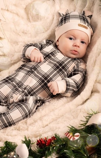 Bawełniana czapka z uszkami w kratkę