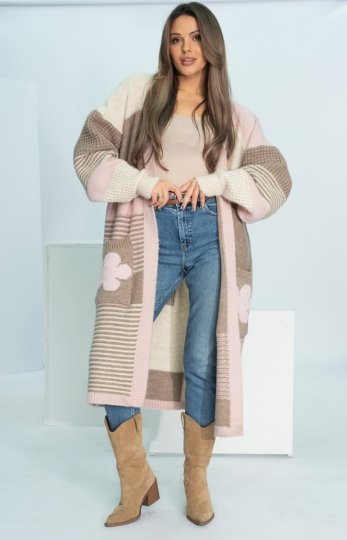 Oversizowy długi kardigan damski z kiszeniami Marbelio - polska marka