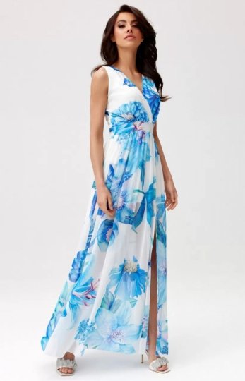 Szyfonowa sukienka maxi w kwiaty niebieskie 54D 