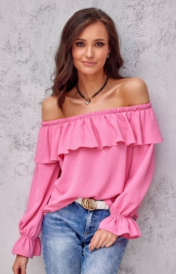 Modna bluzka hiszpanka różowa 0116