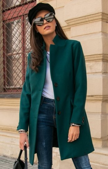 Elegancki płaszcz damski zielony Roco P012