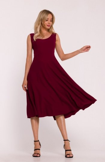Stylove S424 sukienka rozkloszowana bordowa 