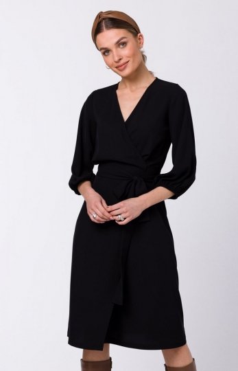 Stylove S340 dzienna sukienka z wiązaniem czarna