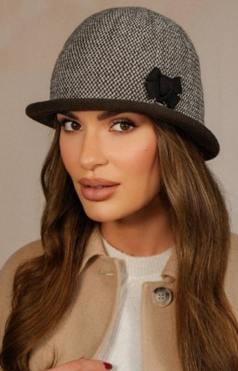 Kamea Dante kapelusz damski zimowy w pepitkę brązowy