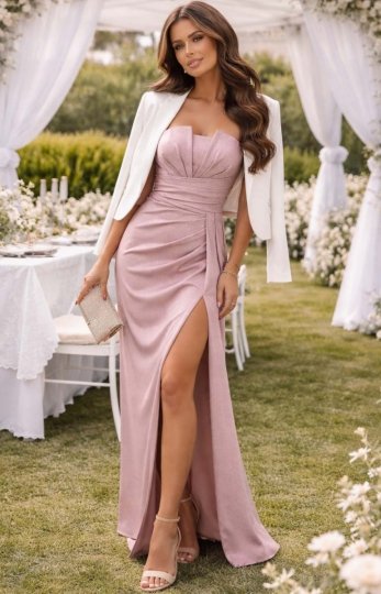 Sukienka wieczorowa maxi z gorsetem i rozcięciem na nogę różowa