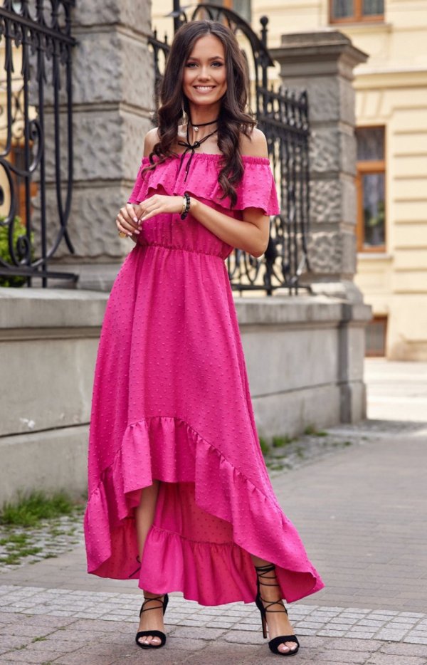 Asymetryczna sukienka hiszpanka różowa 0334-1