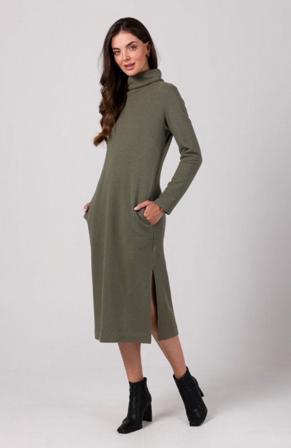 Bewear B274 sukienka z półgolfem khaki 