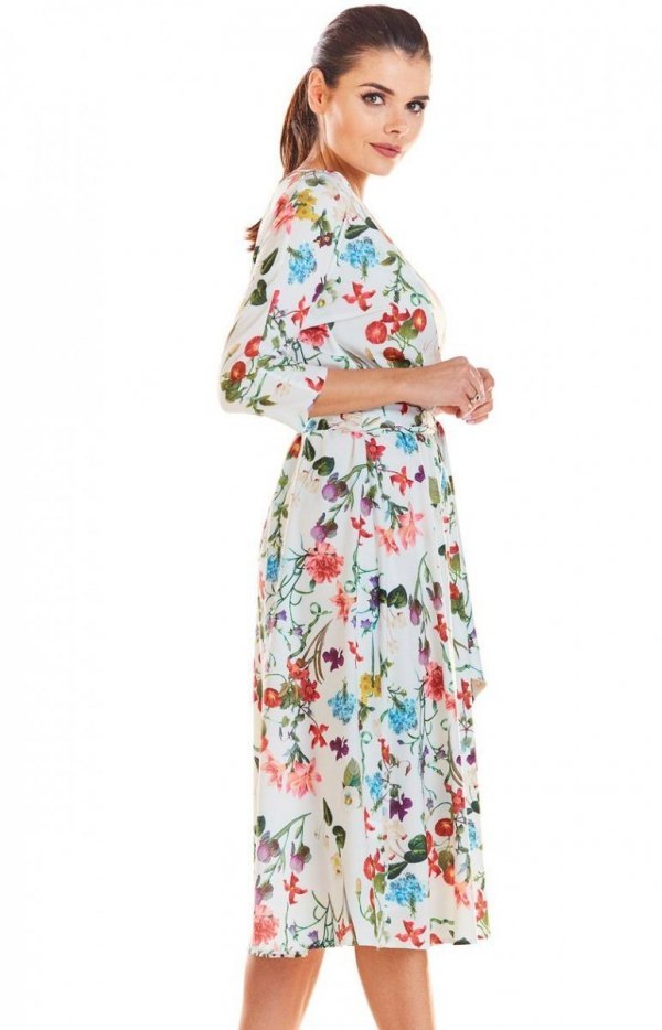 Kwiatowa sukienka ecru M192_1