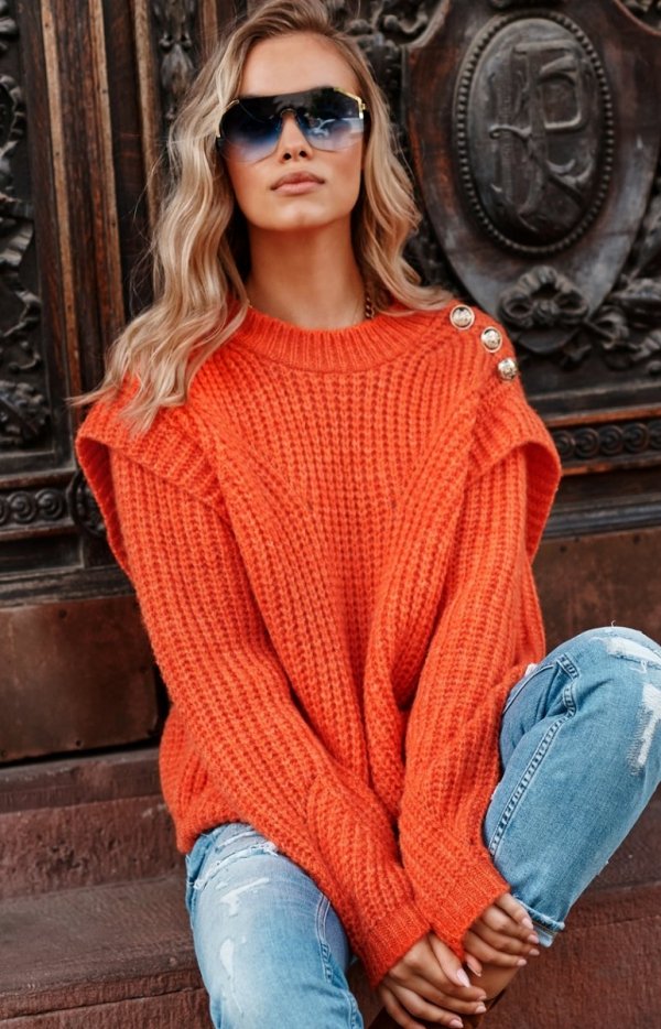 Damski sweter z falbankami orange S117-1