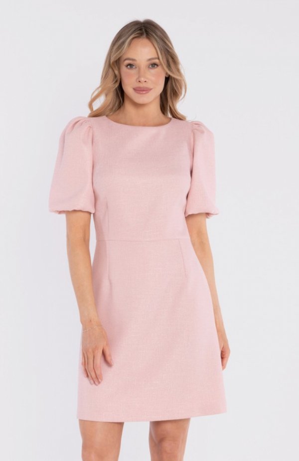 Stylove S431 sukienka mini z bufiastymi rękawami brzoskwiniowa 