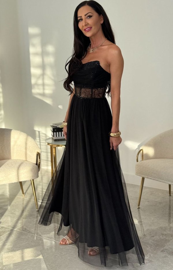 Tiulowa długa sukienka wieczorowa księżniczka