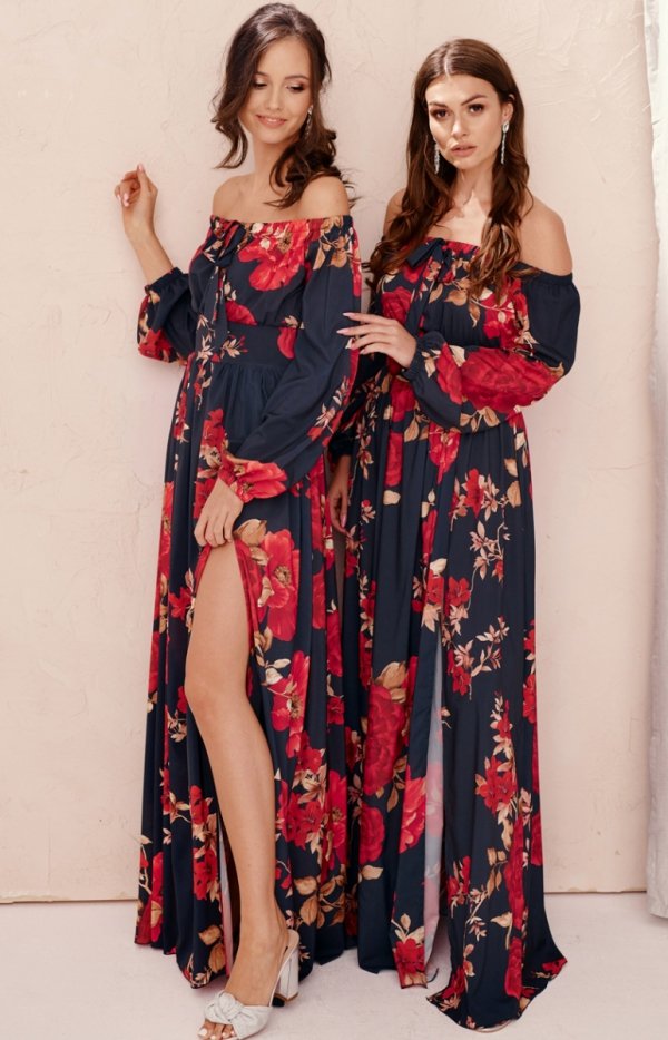 Elegancka długa sukienka w kwiaty 245/L10