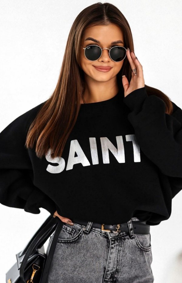 Świąteczna bluza damska oversize z napisem Saint czarna