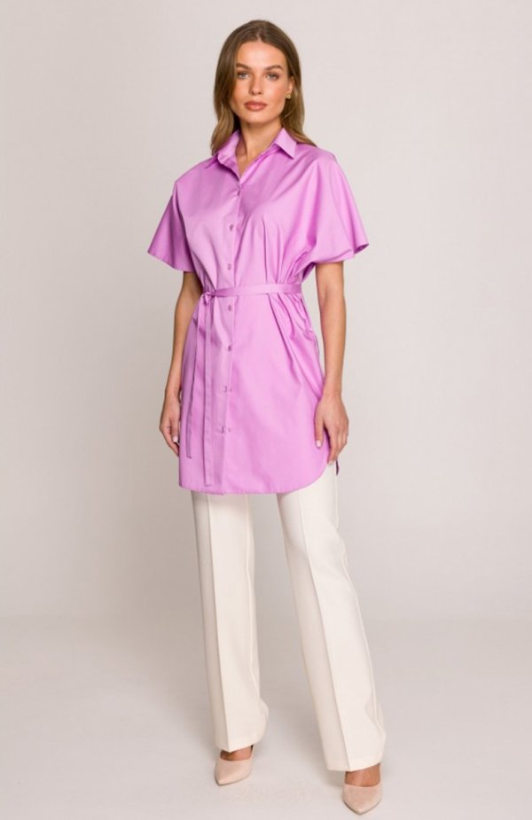 Stylove S402 bawełniana koszula oversize liliowa 