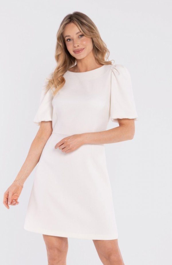 Stylove S431 sukienka mini z bufiastymi rękawami śmietankowa 