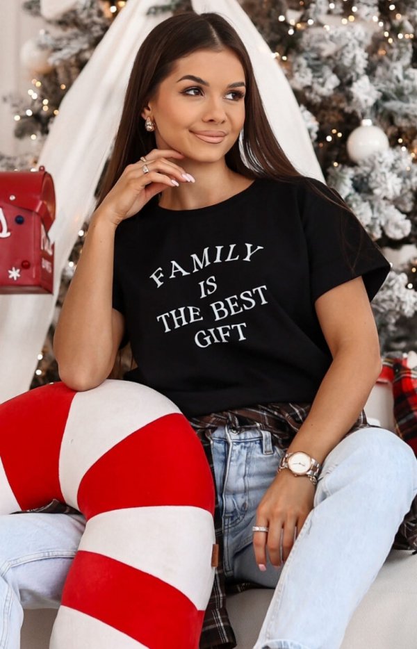 Świąteczny t-shirt damski Family czarny