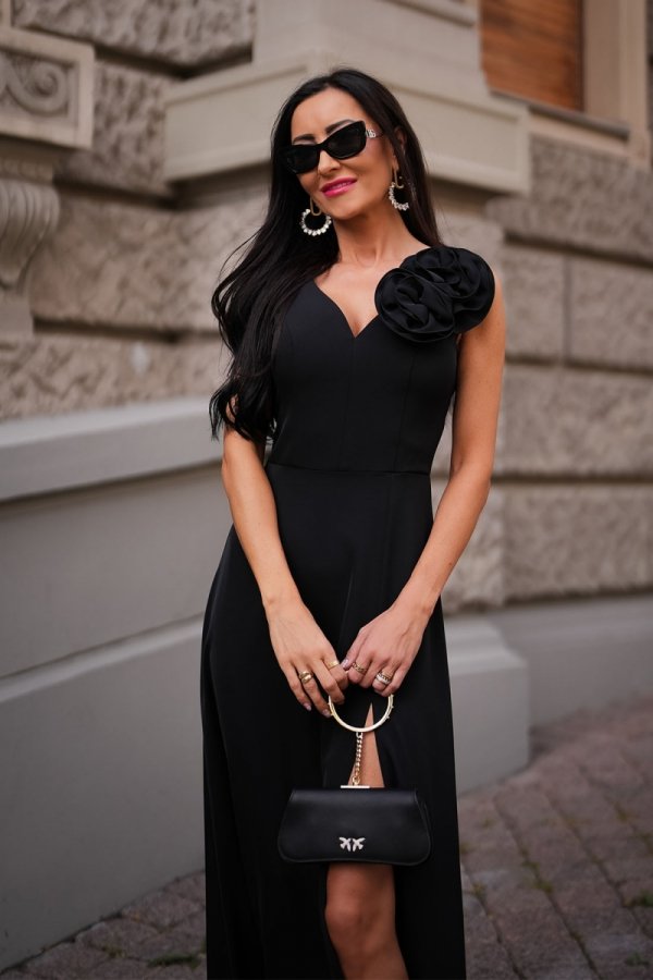 Elizabeth Anabel długa sukienka z różą czarna-2