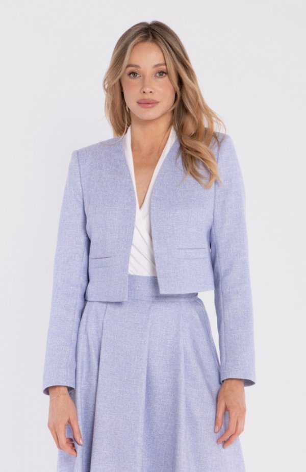 Stylove S429 marynarka bez kołnierza na podszewce błękitna 