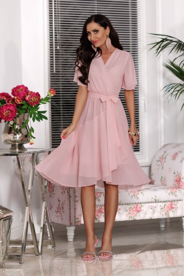 Elizabeth Blanca szyfonowa midi sukienka jasny róż-1