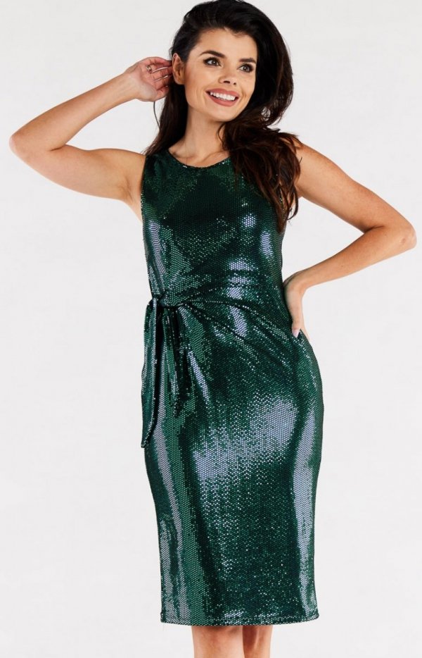 Ołówkowa zielona sukienka midi cekinowa A560