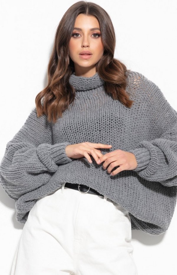 Wełniany sweter oversize szary Fobya F1128-1