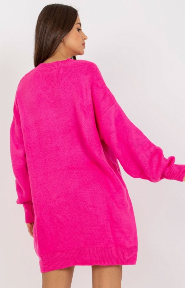 Merribel oversizowy sweter 0341.38P fluo różowy tył