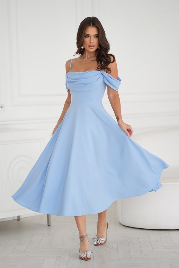 Elegancka sukienka midi hiszpanka w kształcie litery A blue-2