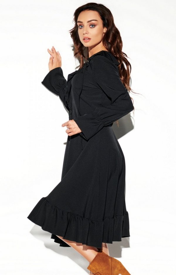 Rozkloszowana sukienka z wiązaniem czarna L313
