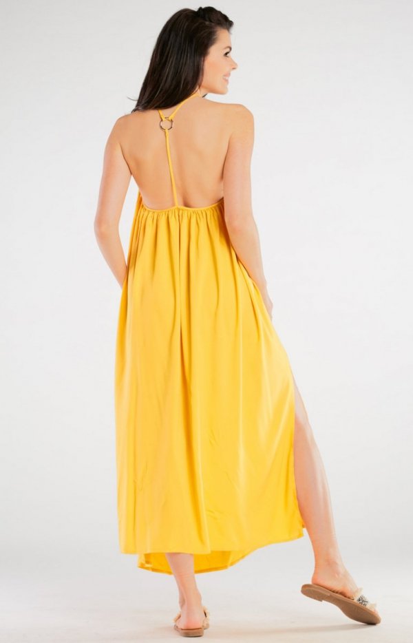 Awama długa letnia sukienka żółta A428 tył