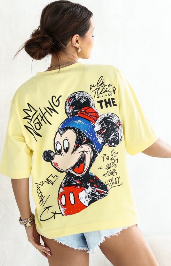 Oversizowy t-shirt damski Myszka Nothing cytrynowy