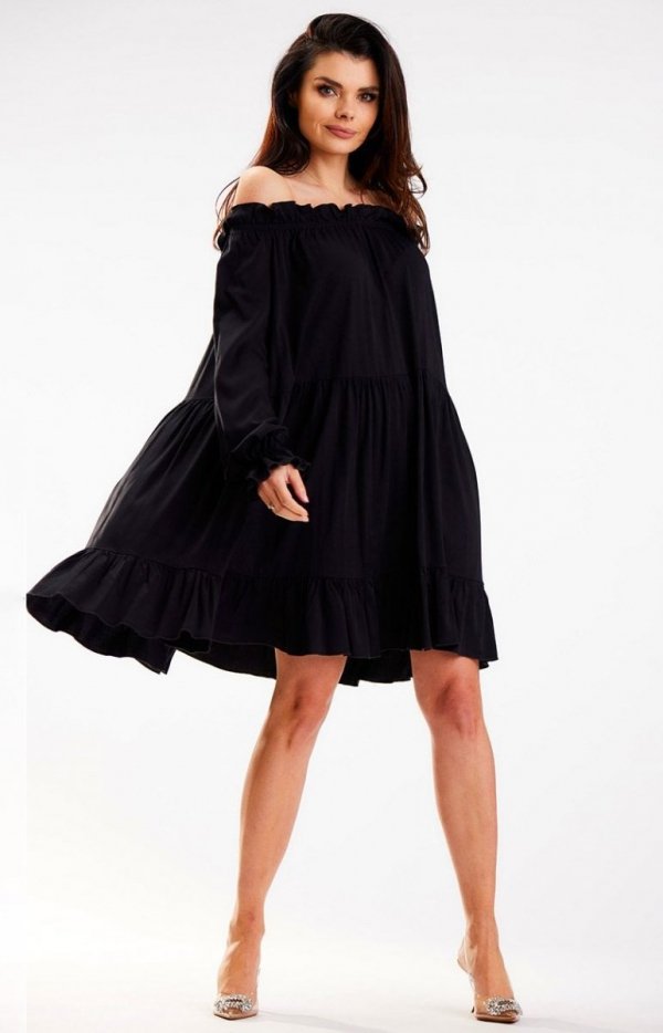 Awama A578 zwiewna sukienka hiszpanka czarna-1