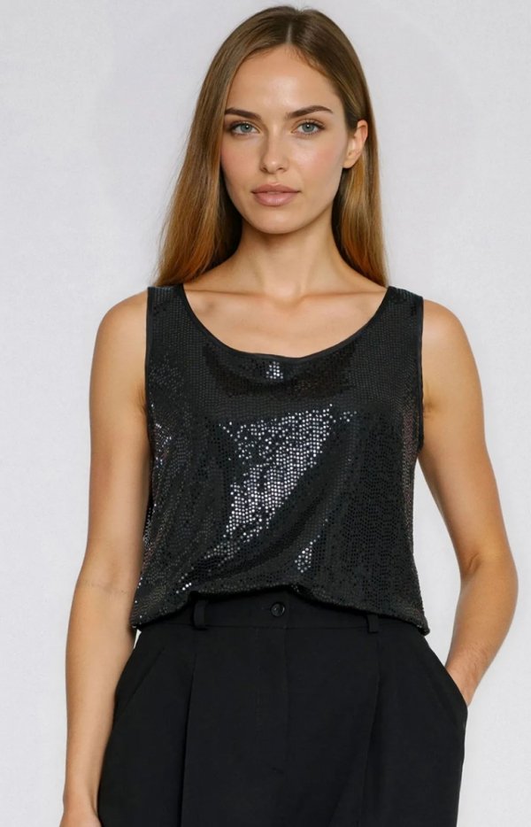 Błyszcząca bluzka na szerokich ramiączkach czarna-1