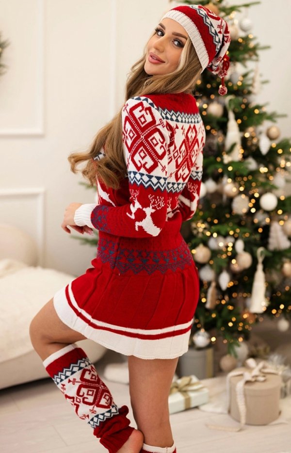 Komplet świąteczny sweter, czapka, podkolanówki 1002 tył