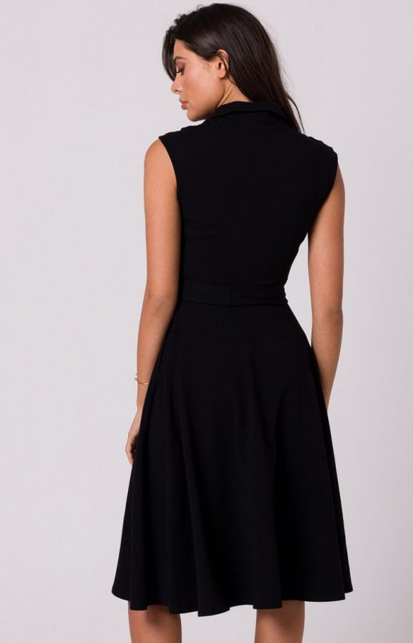 Bewear B261 rozkloszowana bawełniana sukienka czarna tył