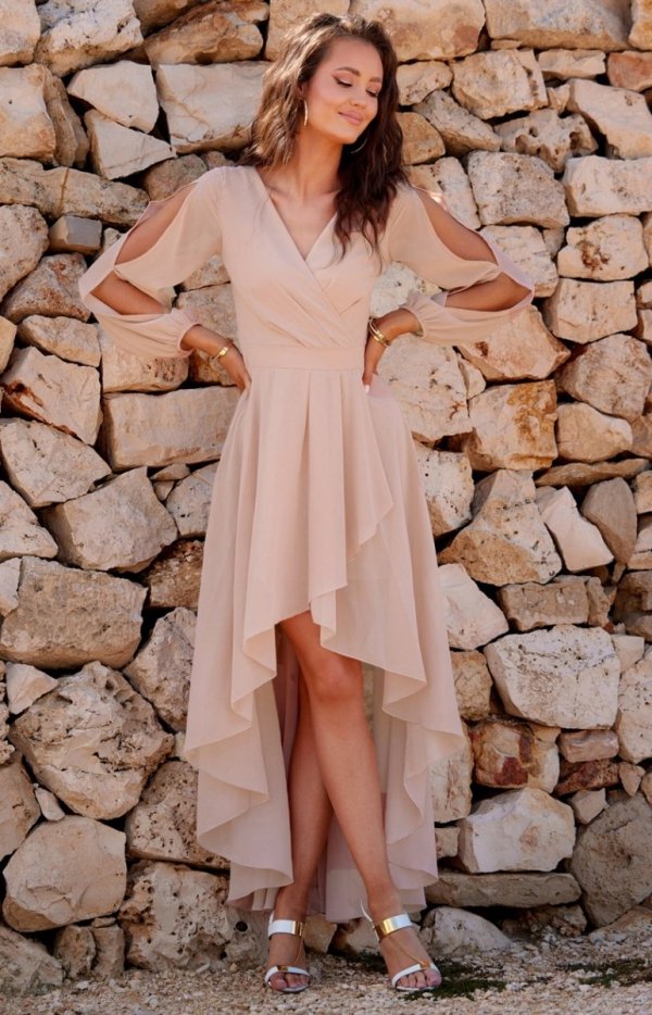 Asymetryczna maxi sukienka szyfonowa cappucino