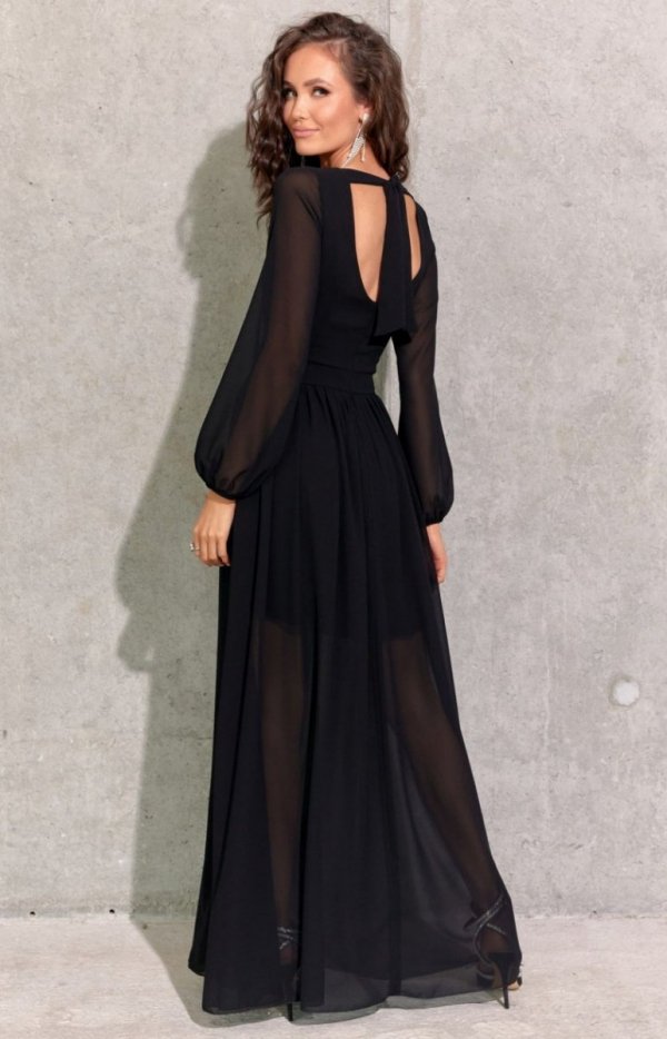 Wieczorowa sukienka maxi czarna 0257 tył-1