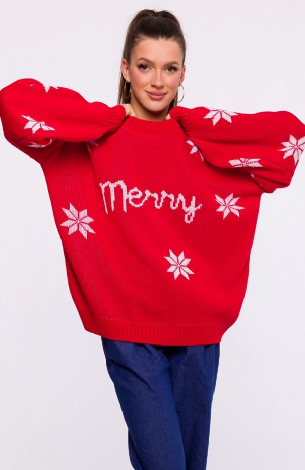 Świąteczny sweter oversize czerwony MXS10 