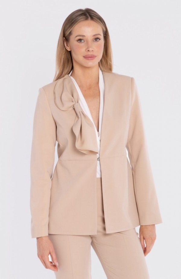 Stylove S432 marynarka z ozdobną kokardą beżowa 