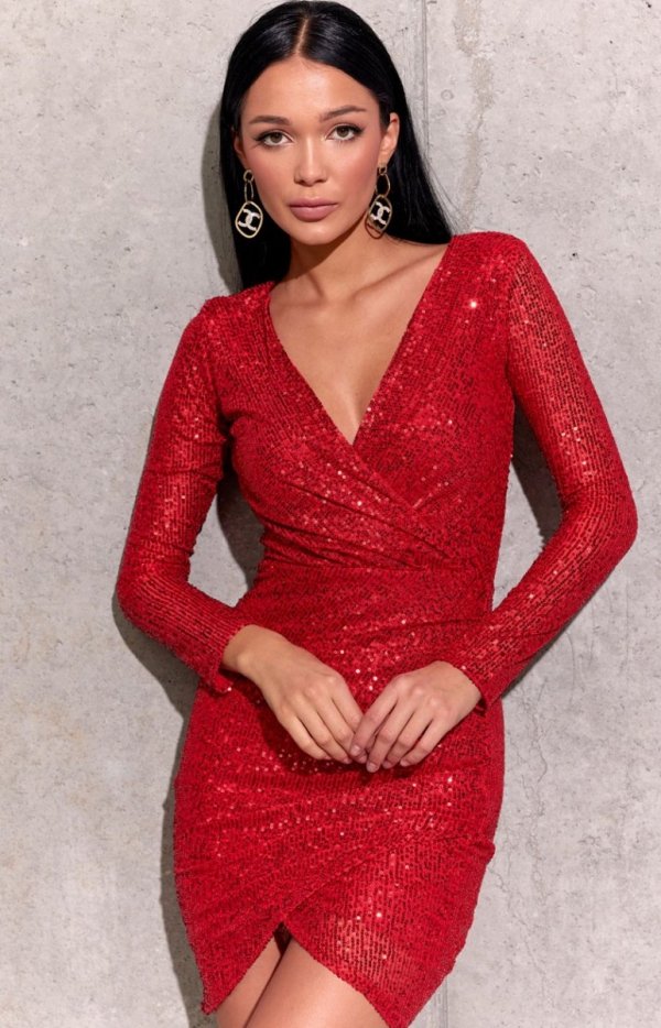 Wieczorowa sukienka cekinowa czerwona 0265-1