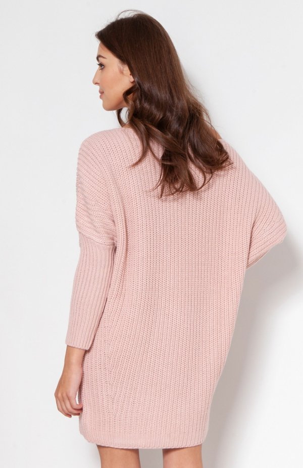 Oversizowy sweter damski różowy SWE135 tył
