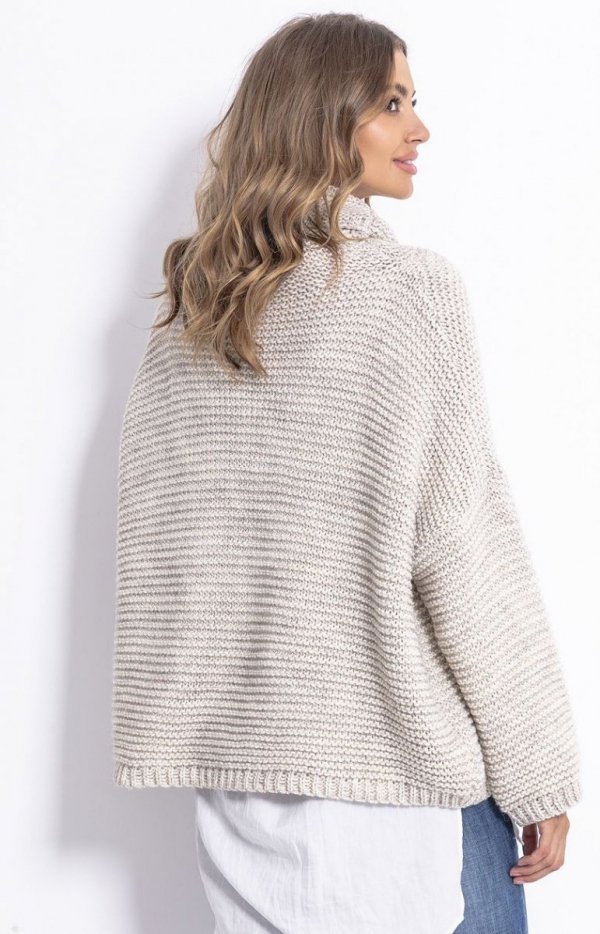 Oversizowy sweter z golfem Fobya F811 beżowy tył